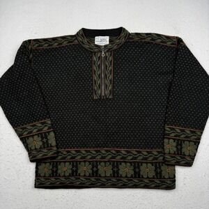 Alpaca Imports Sweater Womens Medium Black 1/4 Zip Floral Alpaca Wool Knit